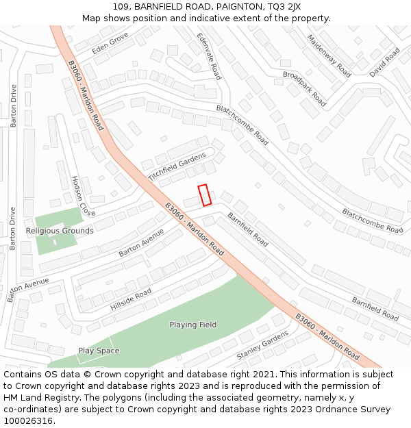 109, BARNFIELD ROAD, PAIGNTON, TQ3 2JX: Location map and indicative extent of plot