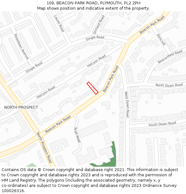 109, BEACON PARK ROAD, PLYMOUTH, PL2 2PH: Location map and indicative extent of plot