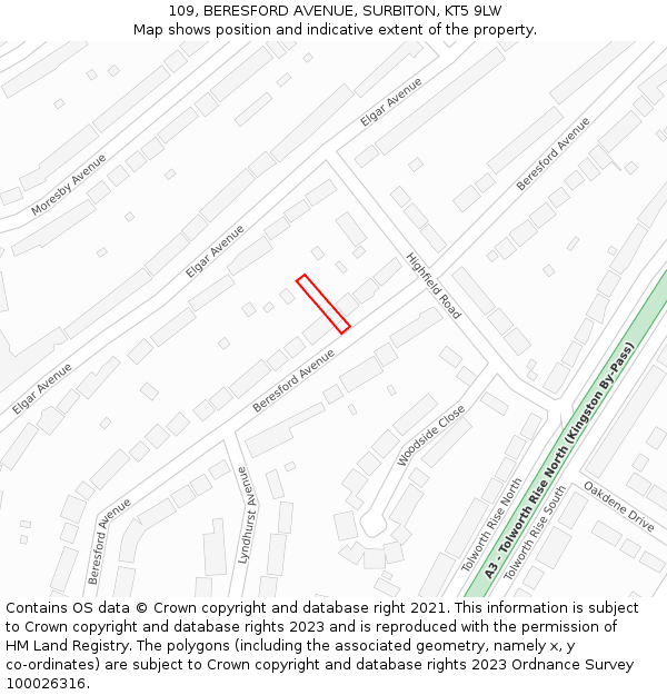109, BERESFORD AVENUE, SURBITON, KT5 9LW: Location map and indicative extent of plot