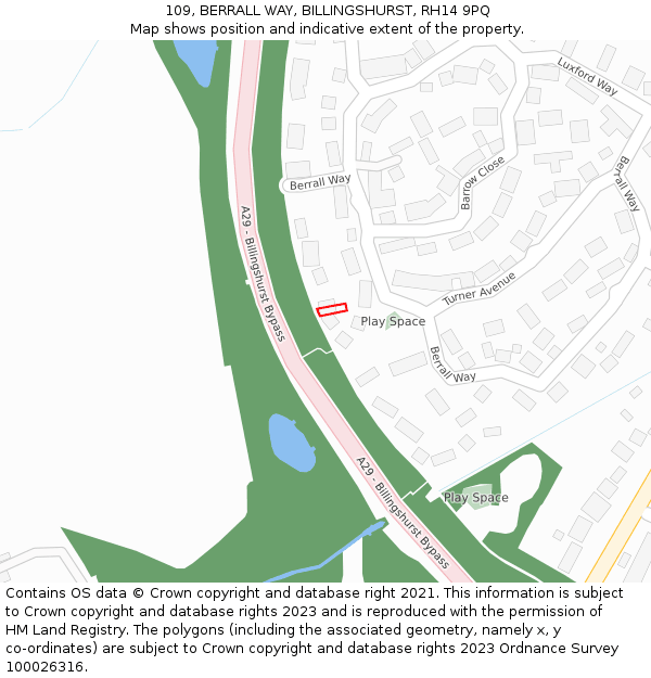 109, BERRALL WAY, BILLINGSHURST, RH14 9PQ: Location map and indicative extent of plot