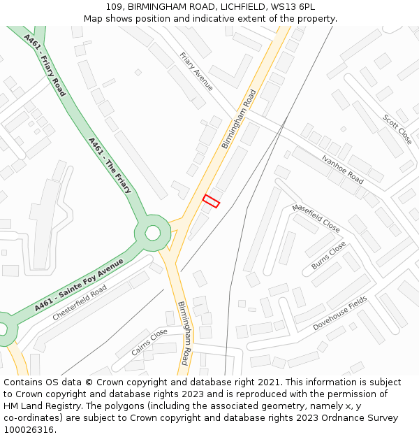 109, BIRMINGHAM ROAD, LICHFIELD, WS13 6PL: Location map and indicative extent of plot