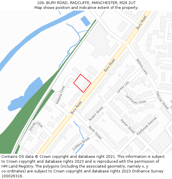 109, BURY ROAD, RADCLIFFE, MANCHESTER, M26 2UT: Location map and indicative extent of plot
