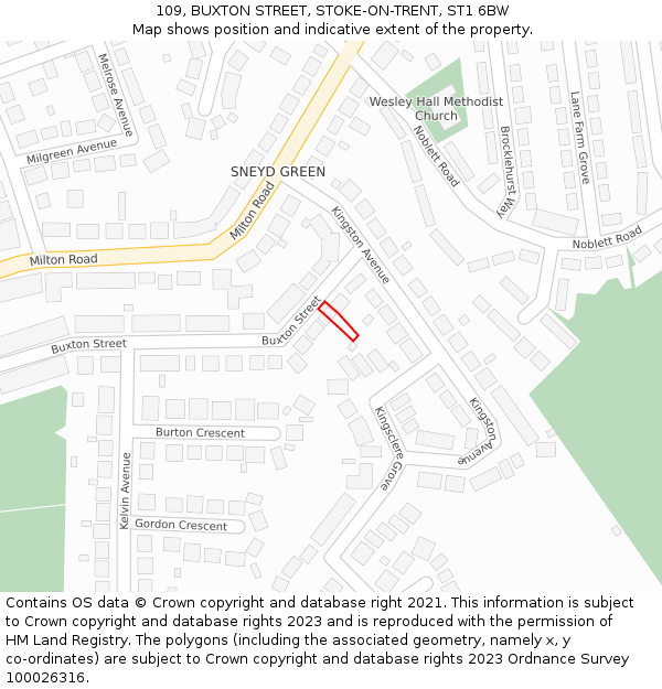 109, BUXTON STREET, STOKE-ON-TRENT, ST1 6BW: Location map and indicative extent of plot