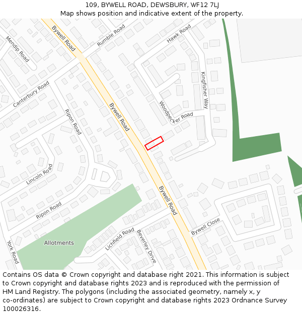 109, BYWELL ROAD, DEWSBURY, WF12 7LJ: Location map and indicative extent of plot