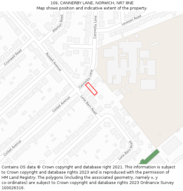 109, CANNERBY LANE, NORWICH, NR7 8NE: Location map and indicative extent of plot