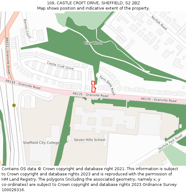 109, CASTLE CROFT DRIVE, SHEFFIELD, S2 2BZ: Location map and indicative extent of plot
