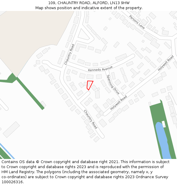 109, CHAUNTRY ROAD, ALFORD, LN13 9HW: Location map and indicative extent of plot