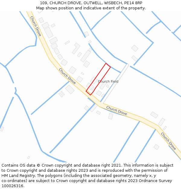 109, CHURCH DROVE, OUTWELL, WISBECH, PE14 8RP: Location map and indicative extent of plot