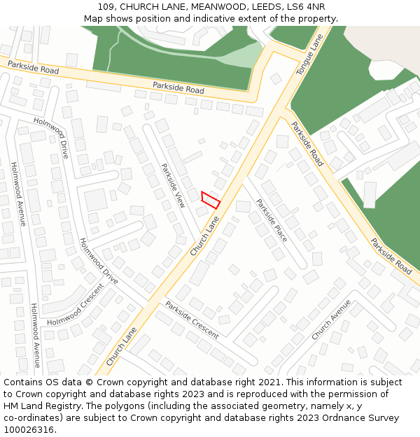 109, CHURCH LANE, MEANWOOD, LEEDS, LS6 4NR: Location map and indicative extent of plot