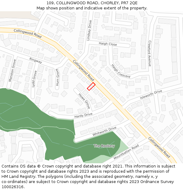 109, COLLINGWOOD ROAD, CHORLEY, PR7 2QE: Location map and indicative extent of plot
