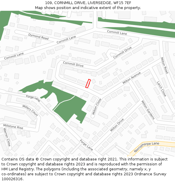 109, CORNMILL DRIVE, LIVERSEDGE, WF15 7EF: Location map and indicative extent of plot