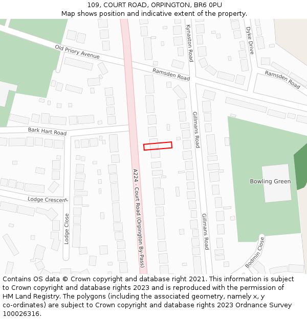 109, COURT ROAD, ORPINGTON, BR6 0PU: Location map and indicative extent of plot
