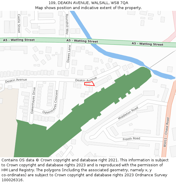 109, DEAKIN AVENUE, WALSALL, WS8 7QA: Location map and indicative extent of plot