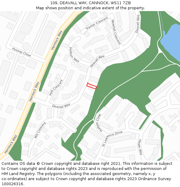 109, DEAVALL WAY, CANNOCK, WS11 7ZB: Location map and indicative extent of plot