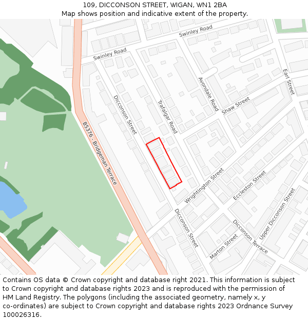 109, DICCONSON STREET, WIGAN, WN1 2BA: Location map and indicative extent of plot