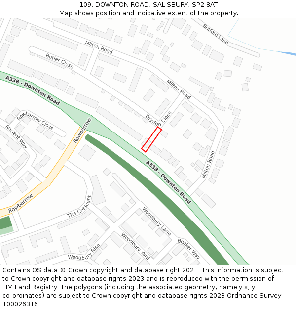 109, DOWNTON ROAD, SALISBURY, SP2 8AT: Location map and indicative extent of plot