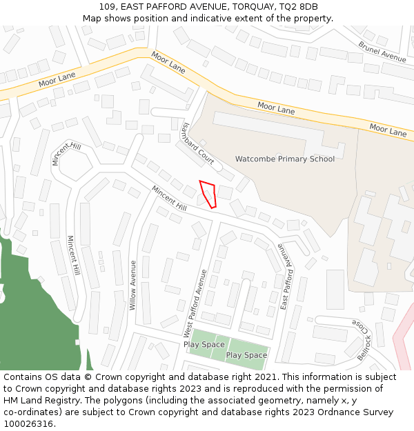 109, EAST PAFFORD AVENUE, TORQUAY, TQ2 8DB: Location map and indicative extent of plot