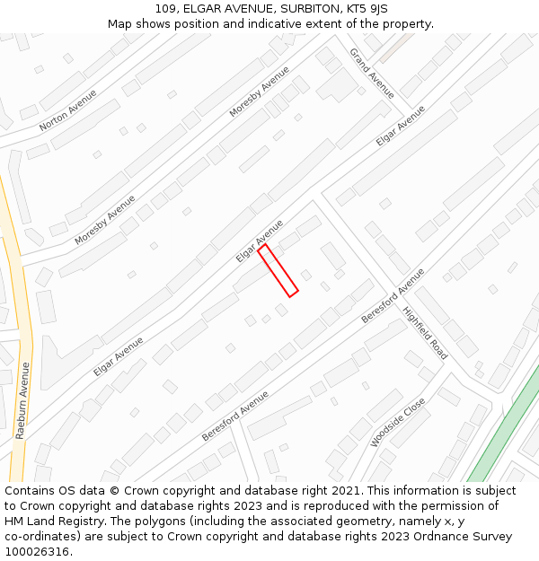109, ELGAR AVENUE, SURBITON, KT5 9JS: Location map and indicative extent of plot