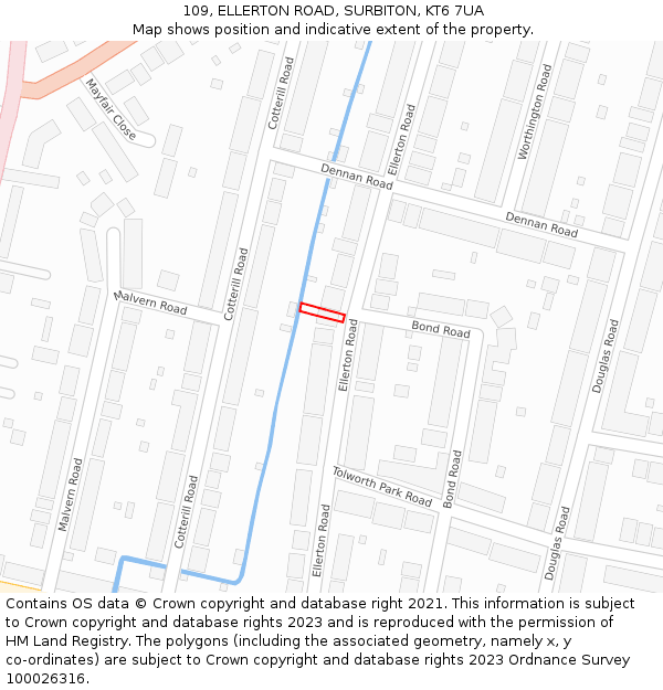 109, ELLERTON ROAD, SURBITON, KT6 7UA: Location map and indicative extent of plot