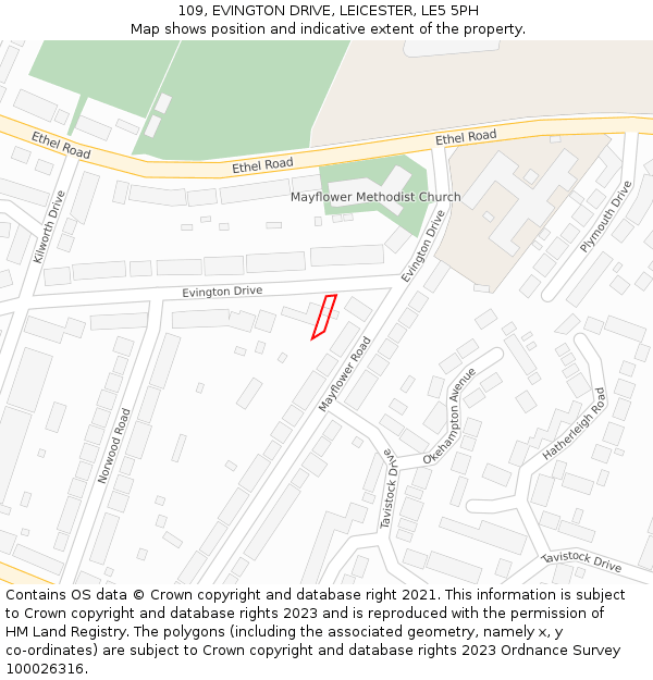 109, EVINGTON DRIVE, LEICESTER, LE5 5PH: Location map and indicative extent of plot