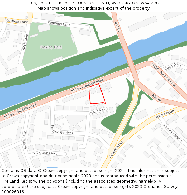 109, FAIRFIELD ROAD, STOCKTON HEATH, WARRINGTON, WA4 2BU: Location map and indicative extent of plot