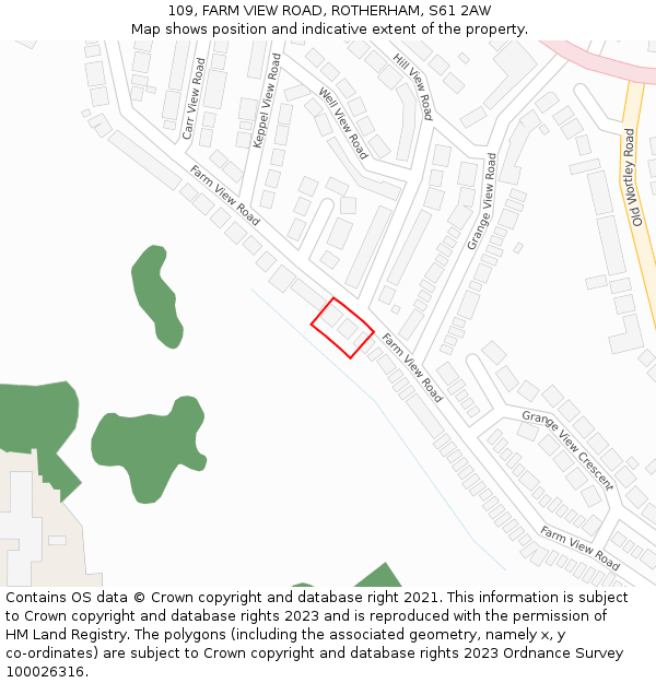 109, FARM VIEW ROAD, ROTHERHAM, S61 2AW: Location map and indicative extent of plot