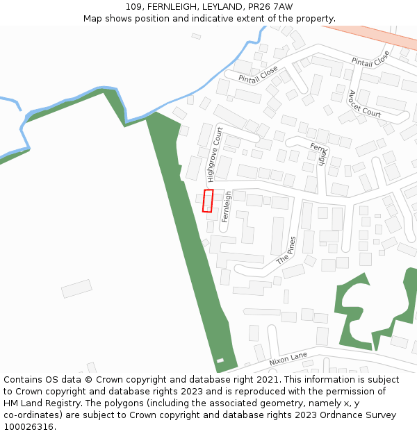 109, FERNLEIGH, LEYLAND, PR26 7AW: Location map and indicative extent of plot