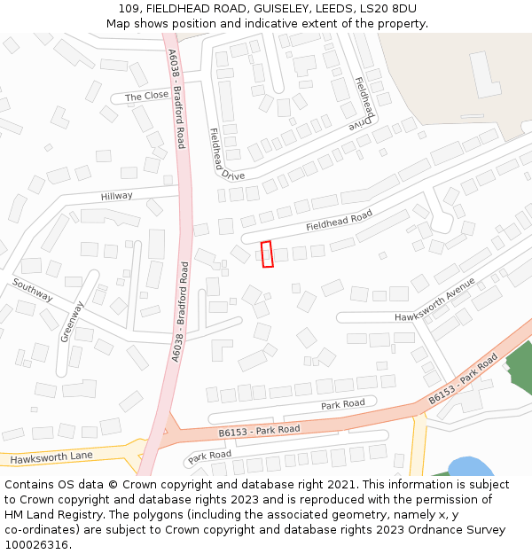 109, FIELDHEAD ROAD, GUISELEY, LEEDS, LS20 8DU: Location map and indicative extent of plot