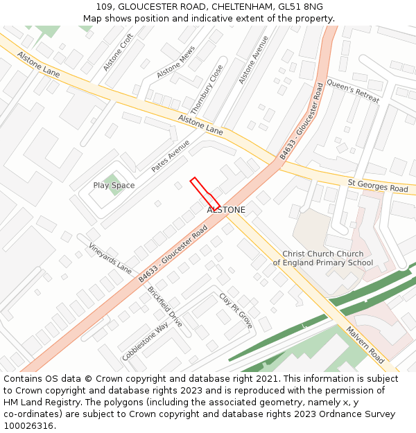 109, GLOUCESTER ROAD, CHELTENHAM, GL51 8NG: Location map and indicative extent of plot