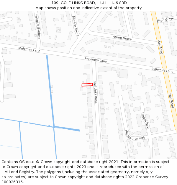 109, GOLF LINKS ROAD, HULL, HU6 8RD: Location map and indicative extent of plot