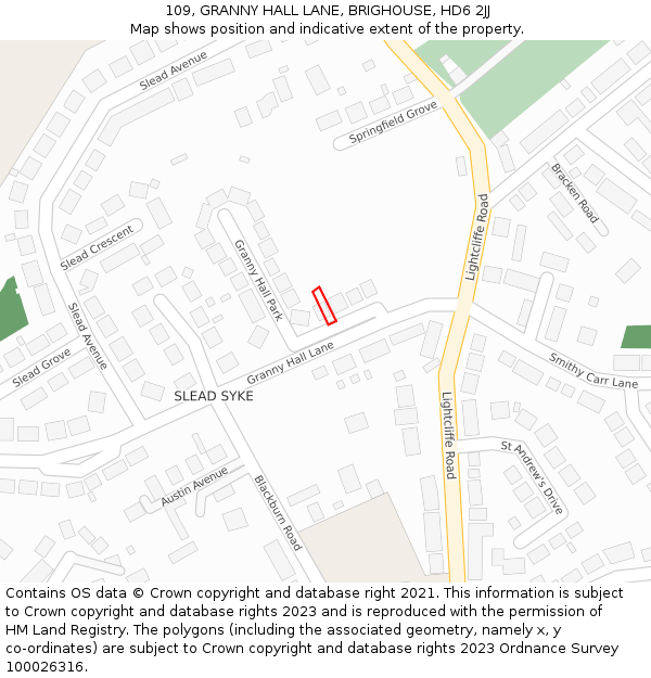 109, GRANNY HALL LANE, BRIGHOUSE, HD6 2JJ: Location map and indicative extent of plot