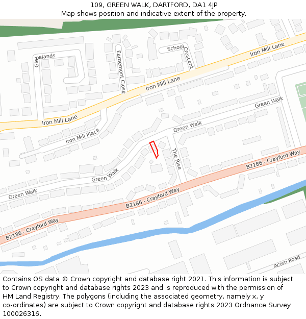 109, GREEN WALK, DARTFORD, DA1 4JP: Location map and indicative extent of plot