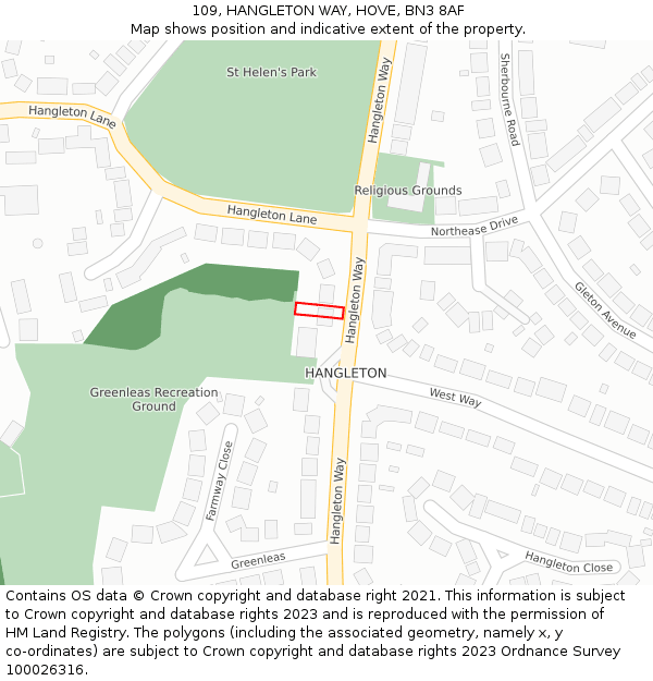 109, HANGLETON WAY, HOVE, BN3 8AF: Location map and indicative extent of plot