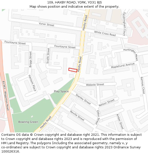 109, HAXBY ROAD, YORK, YO31 8JS: Location map and indicative extent of plot