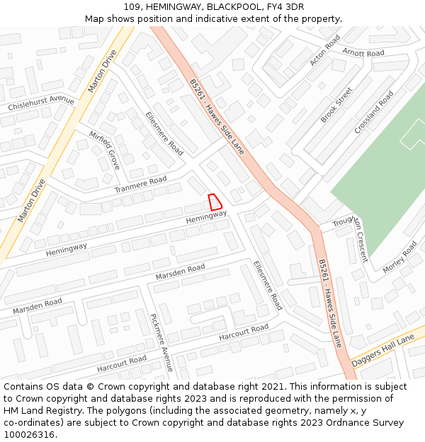 109, HEMINGWAY, BLACKPOOL, FY4 3DR: Location map and indicative extent of plot