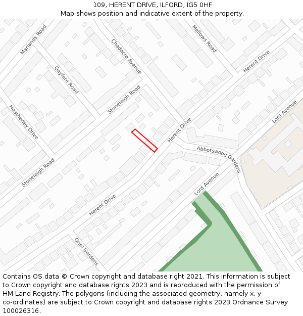 109, HERENT DRIVE, ILFORD, IG5 0HF: Location map and indicative extent of plot