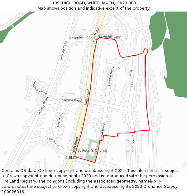 109, HIGH ROAD, WHITEHAVEN, CA28 9ER: Location map and indicative extent of plot
