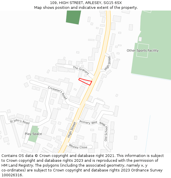 109, HIGH STREET, ARLESEY, SG15 6SX: Location map and indicative extent of plot