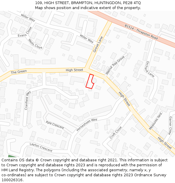 109, HIGH STREET, BRAMPTON, HUNTINGDON, PE28 4TQ: Location map and indicative extent of plot