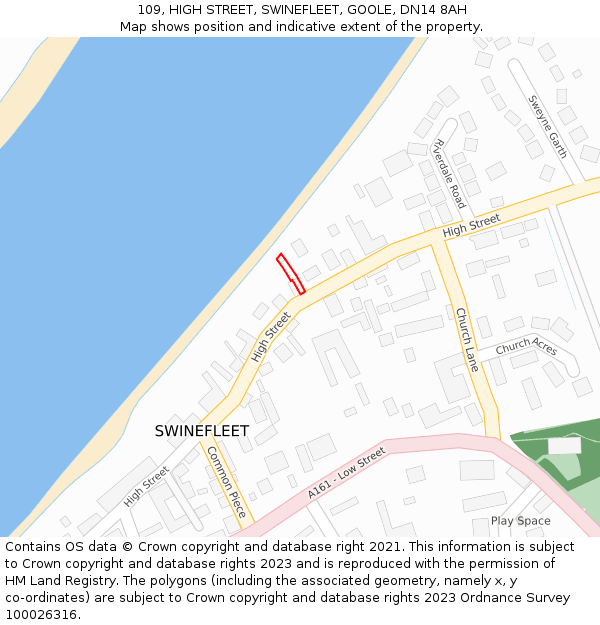 109, HIGH STREET, SWINEFLEET, GOOLE, DN14 8AH: Location map and indicative extent of plot