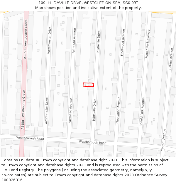 109, HILDAVILLE DRIVE, WESTCLIFF-ON-SEA, SS0 9RT: Location map and indicative extent of plot