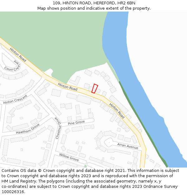 109, HINTON ROAD, HEREFORD, HR2 6BN: Location map and indicative extent of plot