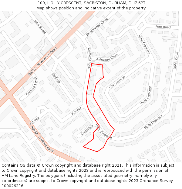 109, HOLLY CRESCENT, SACRISTON, DURHAM, DH7 6PT: Location map and indicative extent of plot