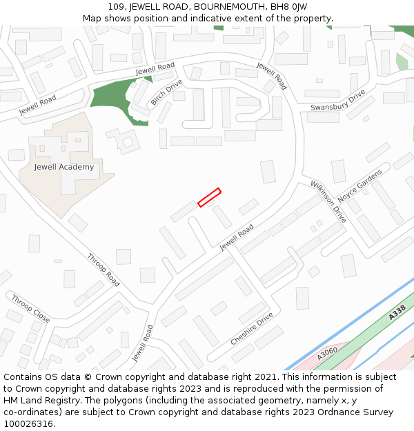 109, JEWELL ROAD, BOURNEMOUTH, BH8 0JW: Location map and indicative extent of plot