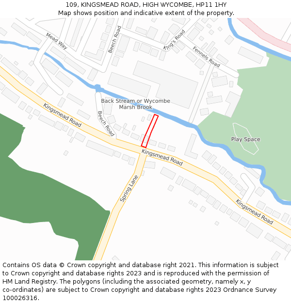 109, KINGSMEAD ROAD, HIGH WYCOMBE, HP11 1HY: Location map and indicative extent of plot
