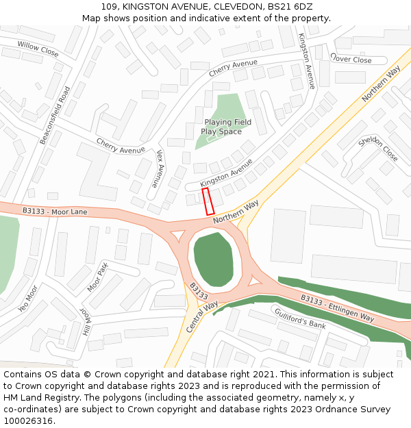 109, KINGSTON AVENUE, CLEVEDON, BS21 6DZ: Location map and indicative extent of plot