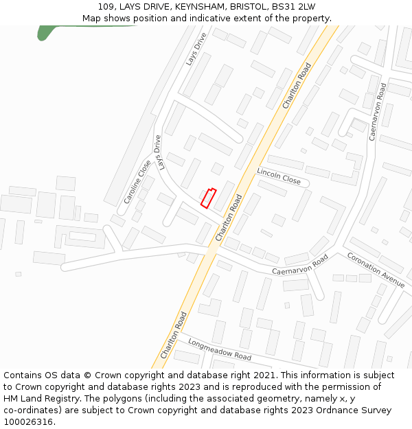109, LAYS DRIVE, KEYNSHAM, BRISTOL, BS31 2LW: Location map and indicative extent of plot