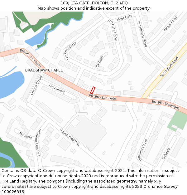 109, LEA GATE, BOLTON, BL2 4BQ: Location map and indicative extent of plot