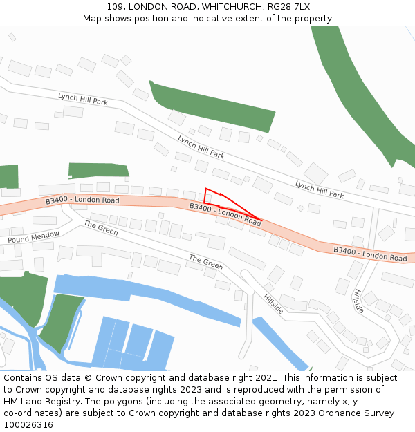 109, LONDON ROAD, WHITCHURCH, RG28 7LX: Location map and indicative extent of plot