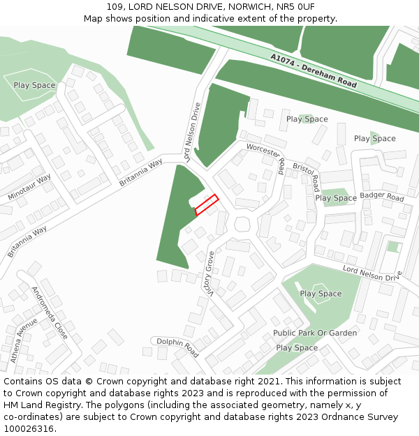 109, LORD NELSON DRIVE, NORWICH, NR5 0UF: Location map and indicative extent of plot